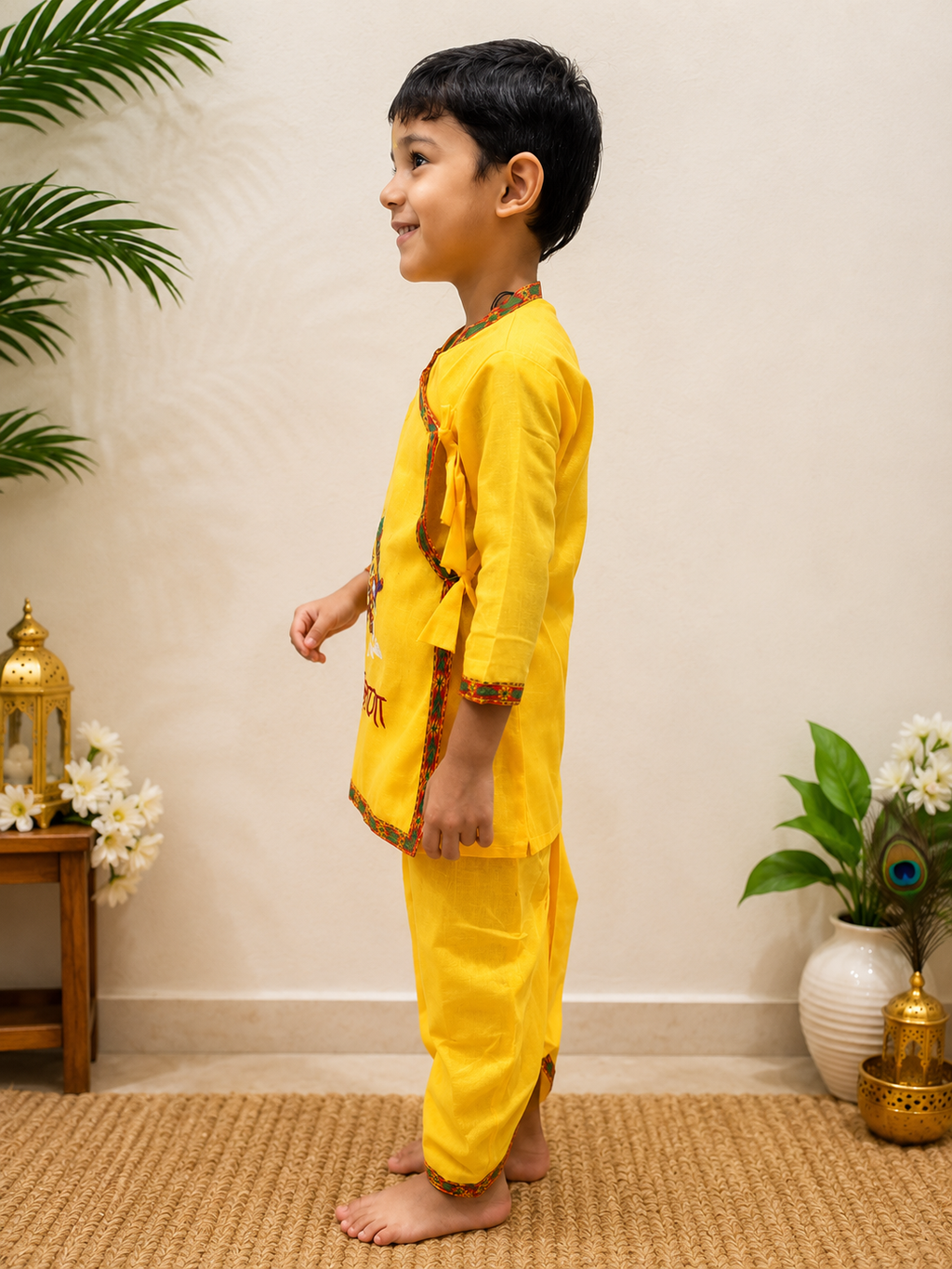 Kids Krishna Dress Set for Boys (Yellow) | Embroidered Kurta Dhoti | 4-5 Years | Janmashtami Fancy Dress