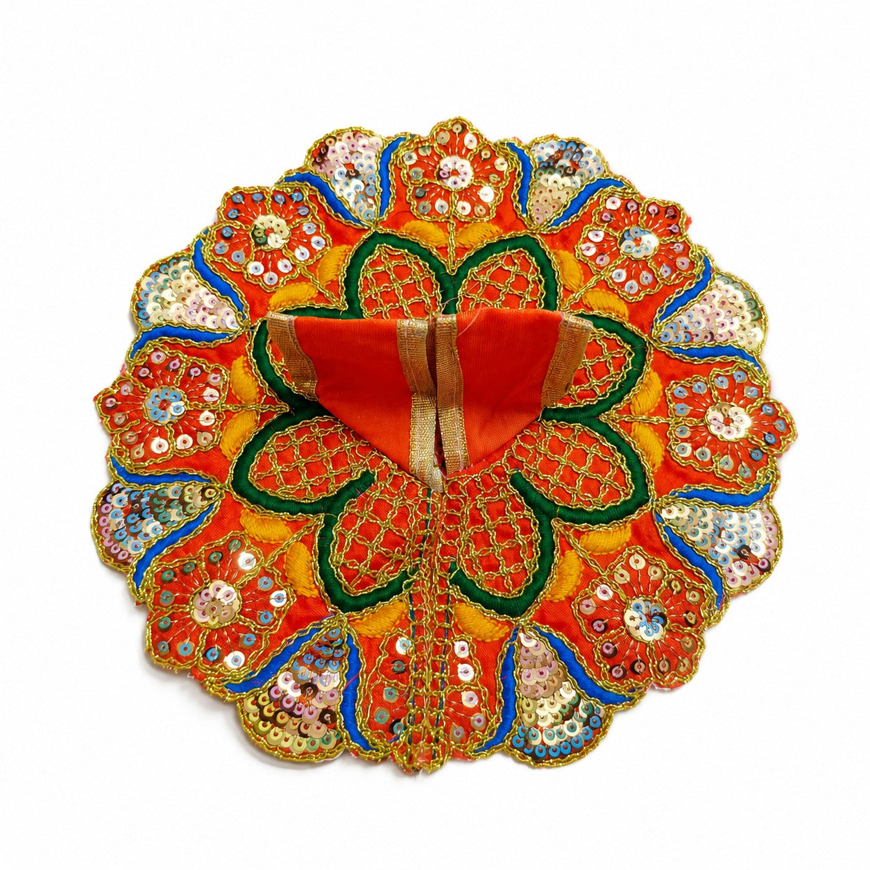 Laddu Gopal Designer Dress (Size 1) | Premium Handmade Shringar Poshak | Orange Floral Design