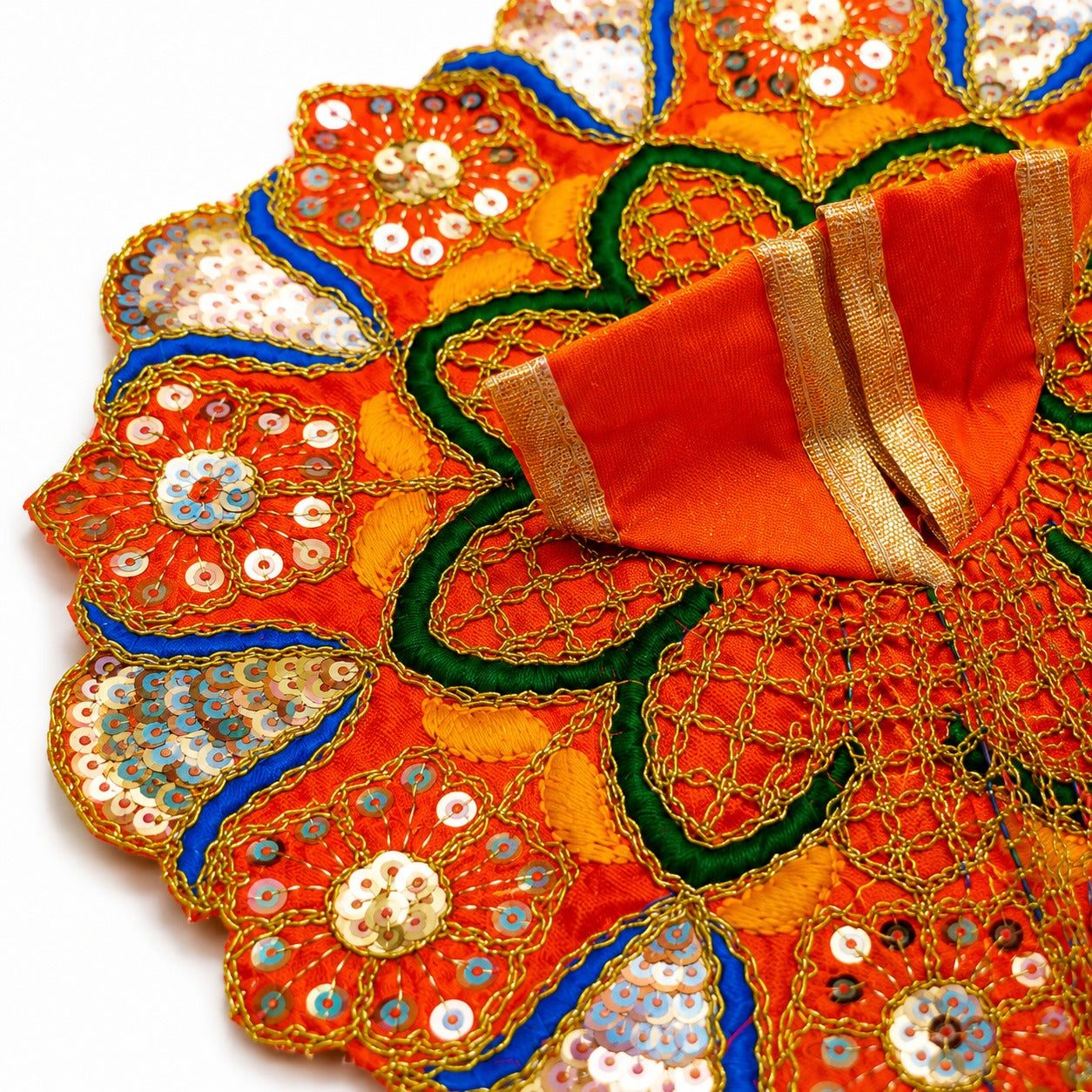 Laddu Gopal Designer Dress (Size 1) | Premium Handmade Shringar Poshak | Orange Floral Design