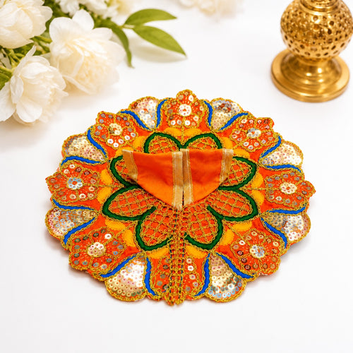 Laddu Gopal Designer Dress (Size 1) | Premium Handmade Shringar Poshak | Orange Floral Design