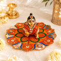 Laddu Gopal Designer Dress (Size 1) | Premium Handmade Shringar Poshak | Orange Floral Design