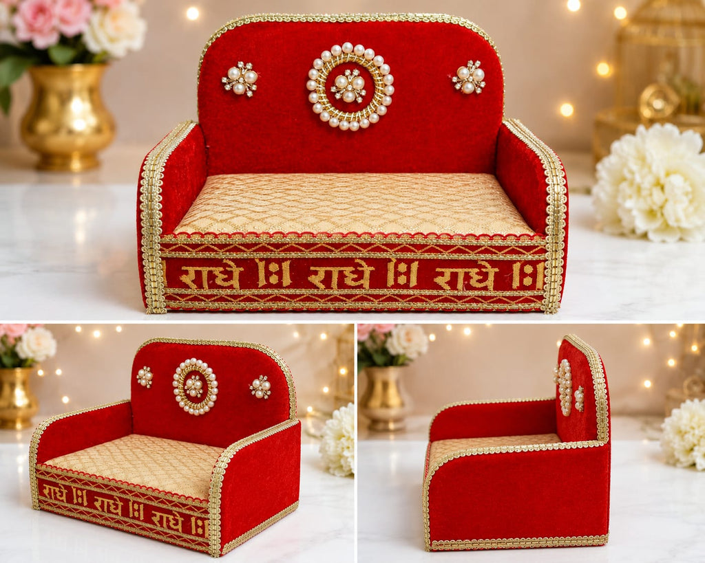 Premium Laddu Gopal Singhasan (Size 0–1) | Red Velvet Designer Throne