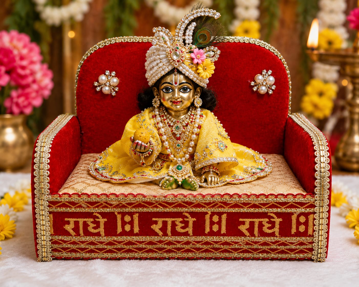 Premium Laddu Gopal Singhasan (Size 0–1) | Red Velvet Designer Throne