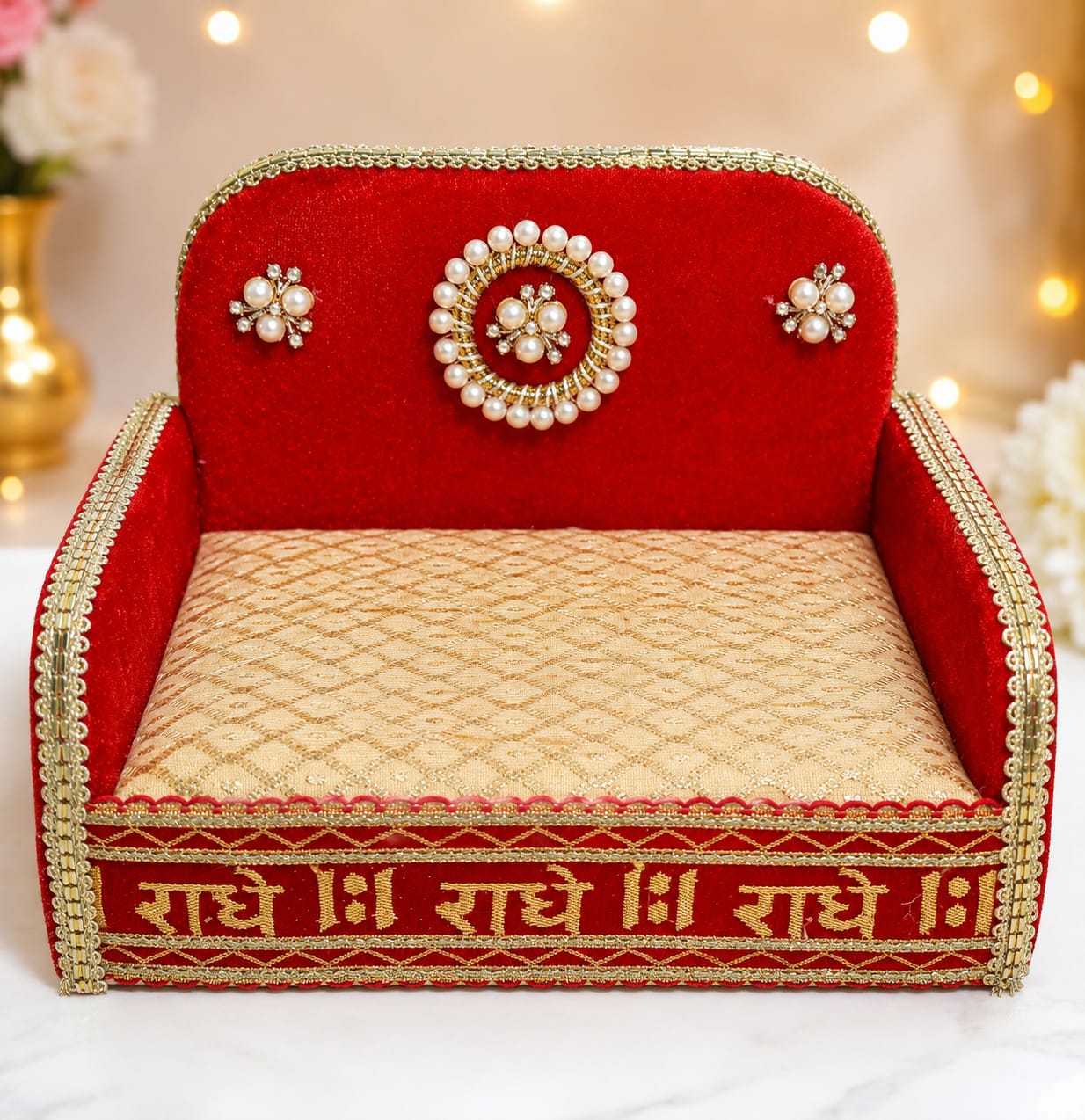 Premium Laddu Gopal Singhasan (Size 0–1) | Red Velvet Designer Throne