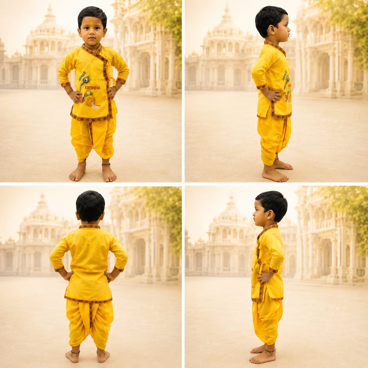 Yellow Krishna Embroidered Dhoti Kurta Set for Boys (2–3 Years) | Traditional Ethnic Wear | Festive & Janmashtami Dress