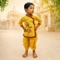 Yellow Krishna Embroidered Dhoti Kurta Set for Boys (2–3 Years) | Traditional Ethnic Wear | Festive & Janmashtami Dress